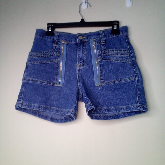 CJ Jeans Shorts Juniors 5 90s Y2K Zipper Detail Pockets Denim Blue - Picture 2 of 13